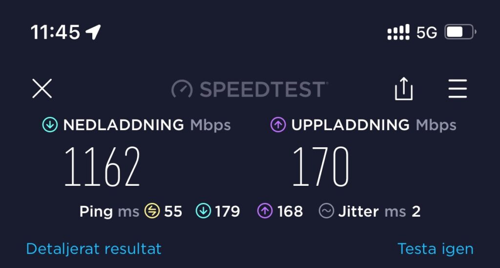 Bra hastighet på 5G i Danmark.